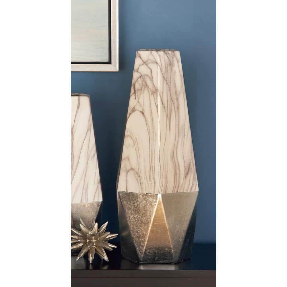 DecMode 13" Striped Black Ceramic Vase with Gold Accents