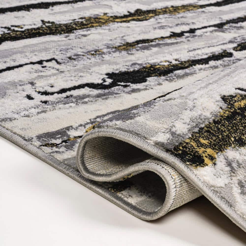 5'x8' Batten Modern Stripe Area Rug, Gray/Black - JONATHAN Y