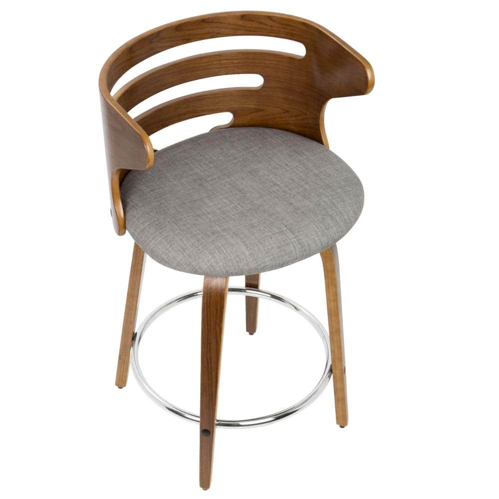 Cosini Mid-Century Modern Counter Stool with Swivel in Walnut and Grey Fabric by LumiSource - Set of 2