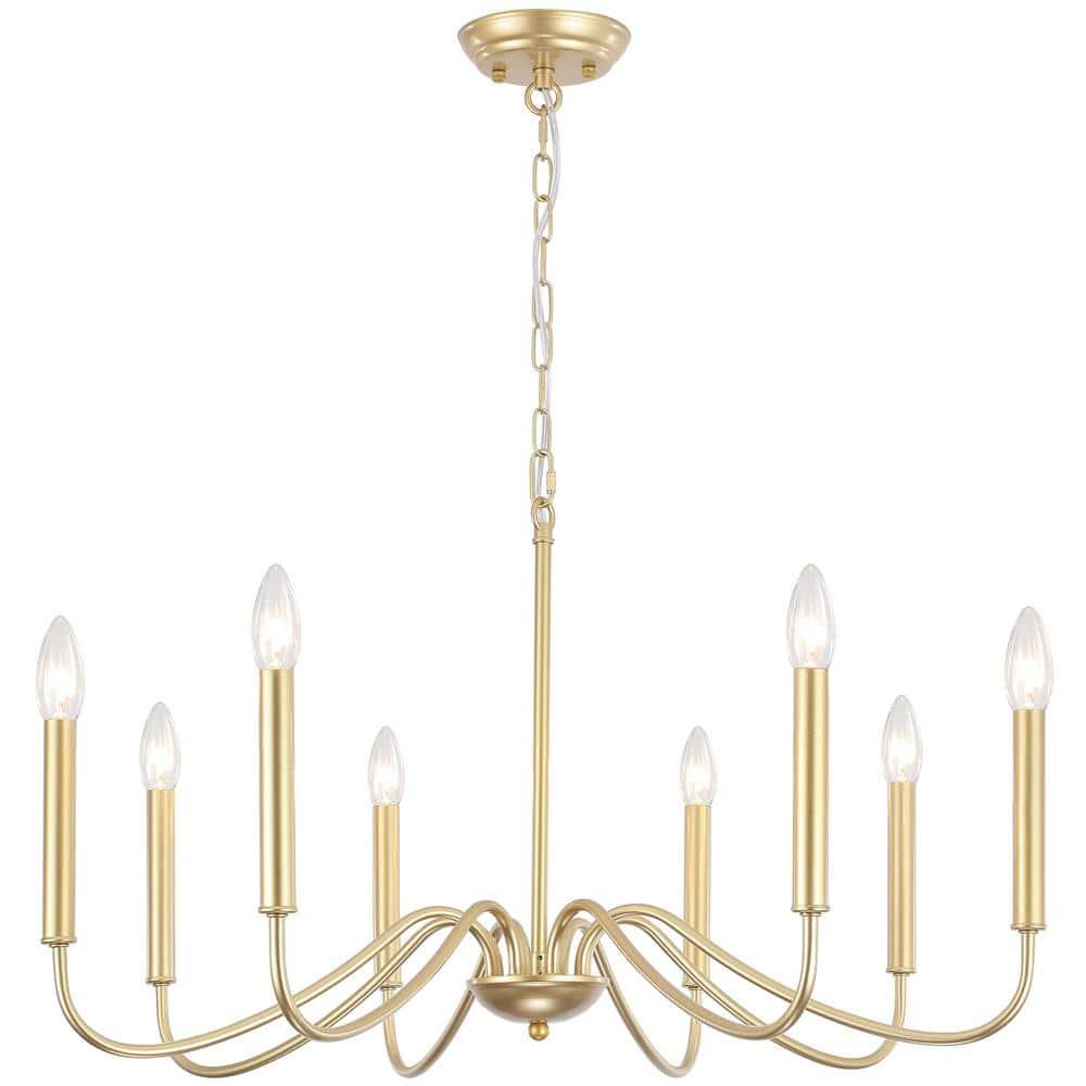 Generies Antique Gold Farmhouse Chandelier, 8 Light Rustic Lighting Fixture Modern Industrial Candle Ceiling Light for Dining Room, Bedroom, Foyer, Living Room, Kitchen Island, Entryway