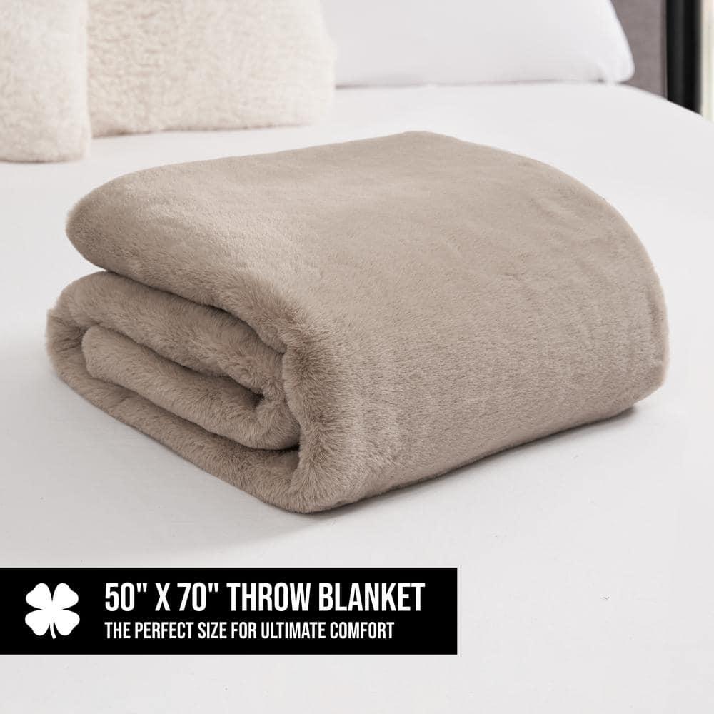 Lucky Brand Reversible Solid Rabbit Mink Faux Fur Luxurious & Soft Thow Blankets - 50" x 70"