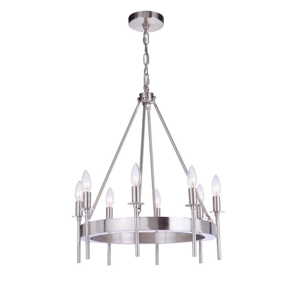 Larrson 8-Light Brushed Polished Nickel Finish Transitional Chandelier for Kitchen/Dining/Foyer, No Bulbs Included