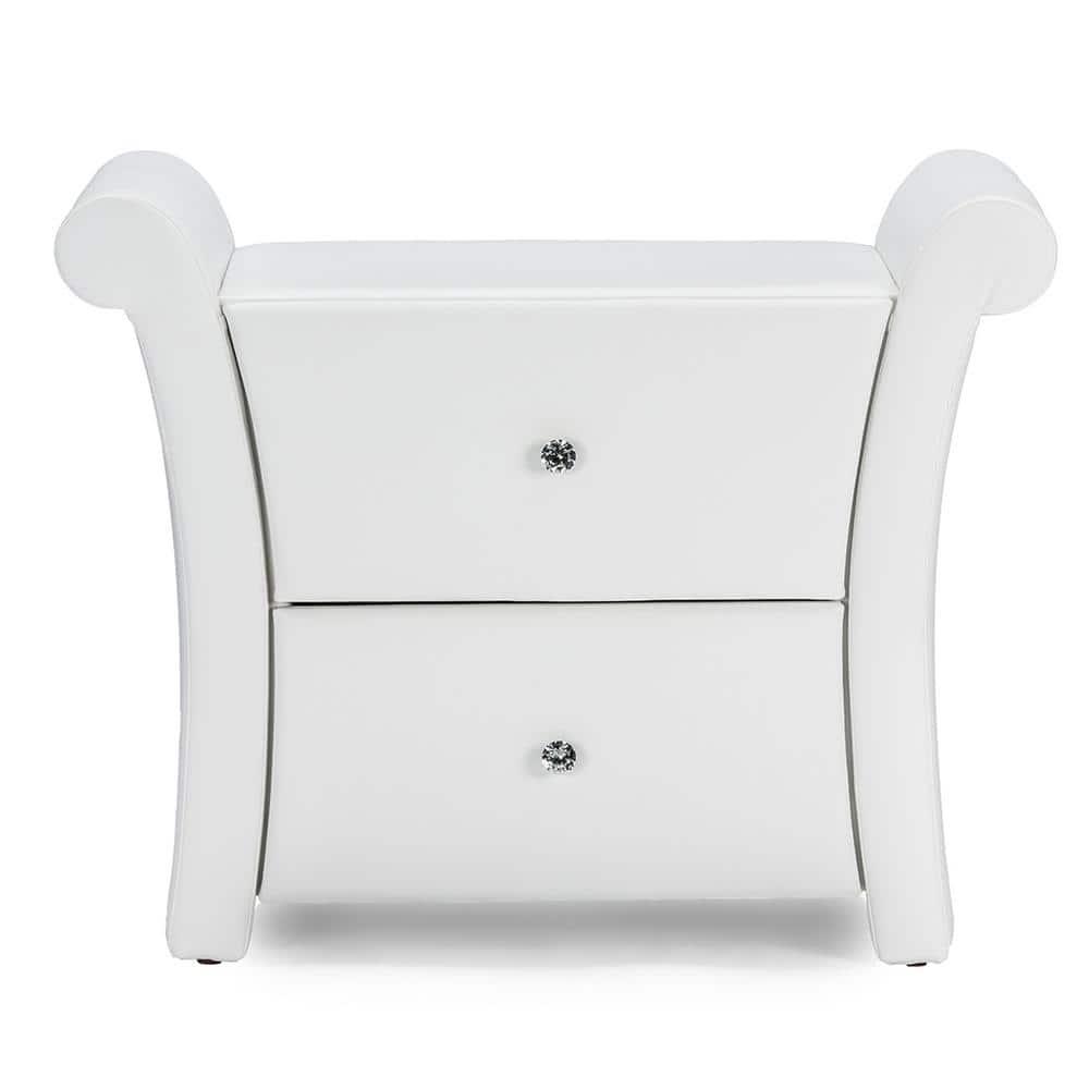 Victoria Matte Faux Leather Leather 2 Storage Drawers Nightstand Bedside Table - White - Baxton Studio