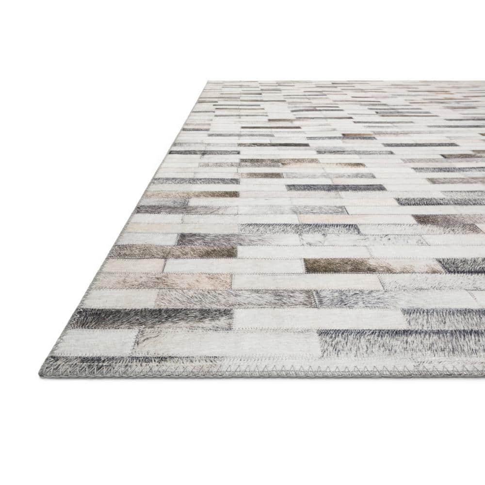 Loloi II Maddox Printed Cowhide Patchwork Ivory / Grey Area Rug
