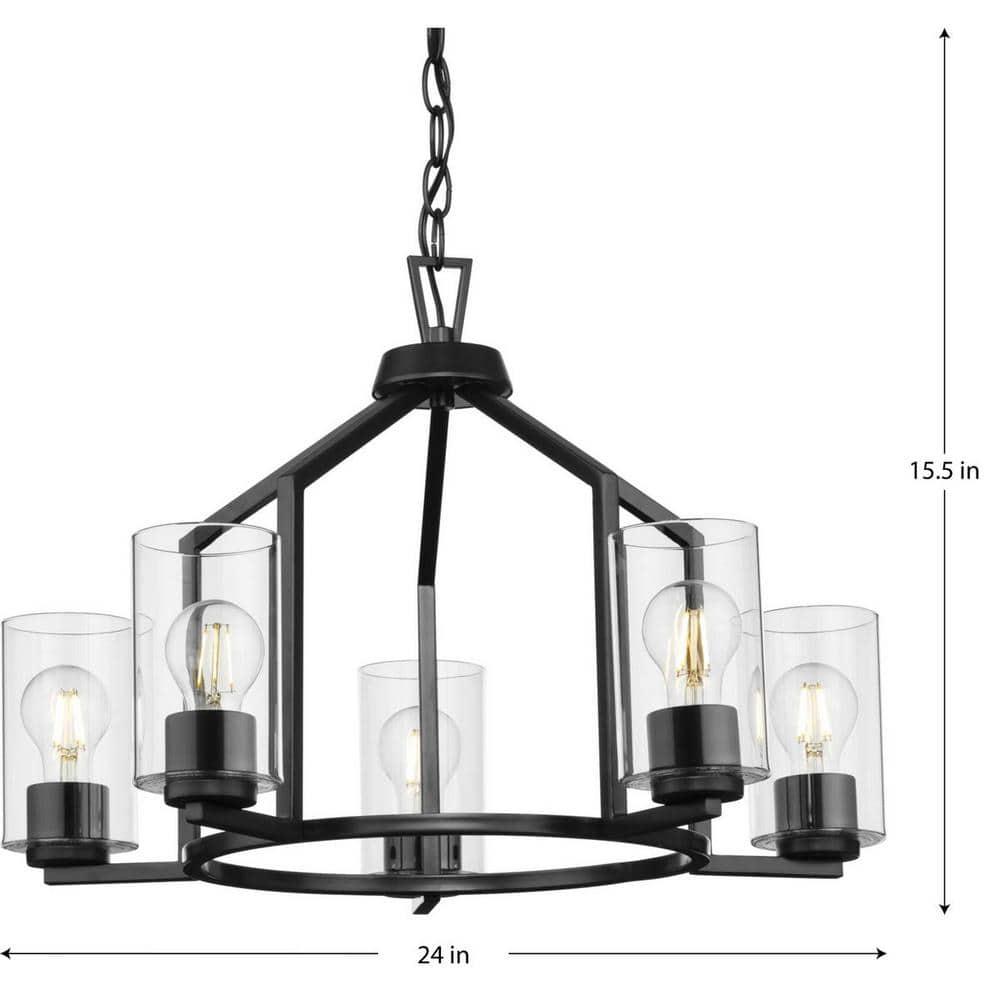 Progress Lighting Goodwin 5-Light Chandelier, Matte Black, Clear Glass Shades