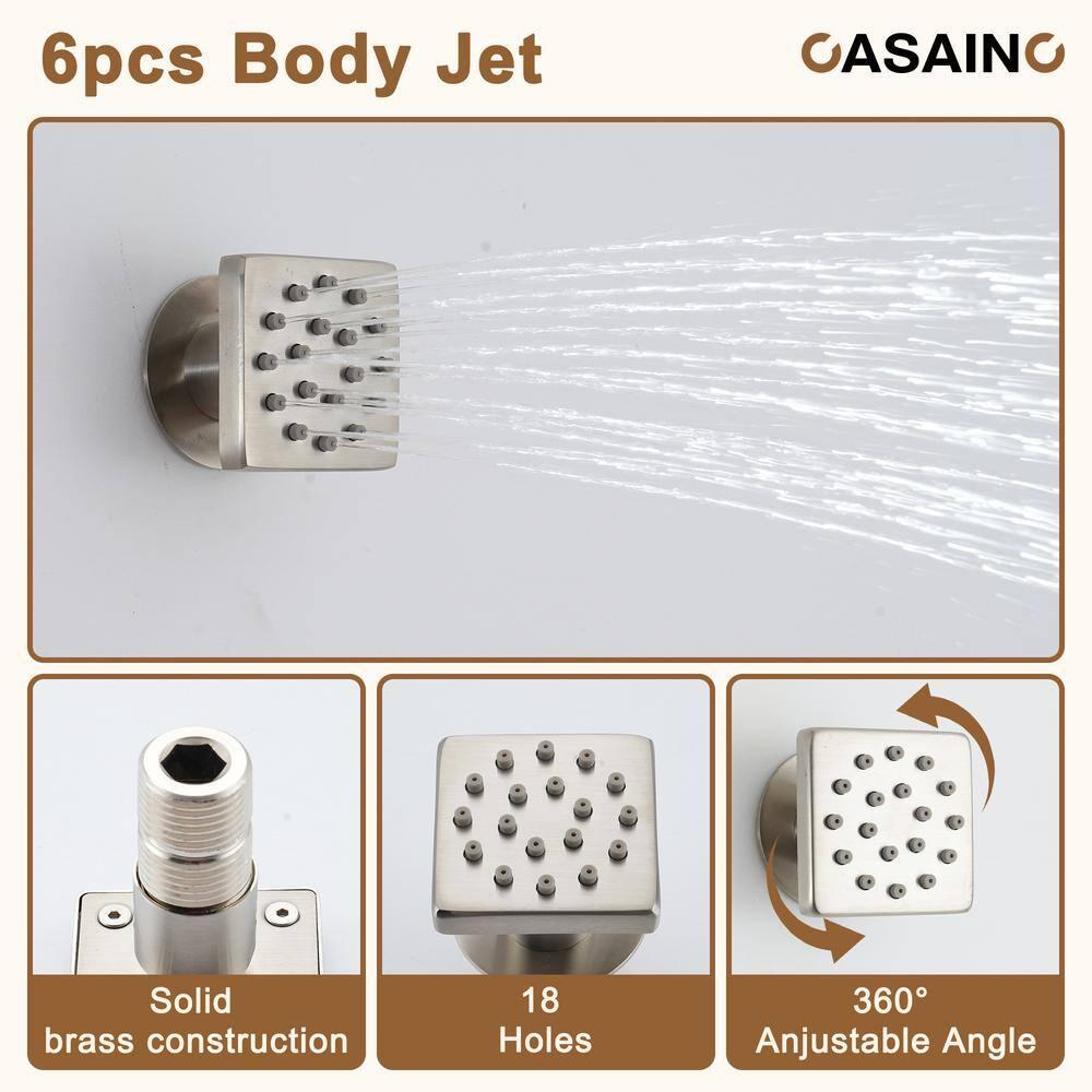 CASAINC 12'' Ceiling Mounted Square Shower System with Handheld Sprayer & 6 Body Jets, Brushed Nickel