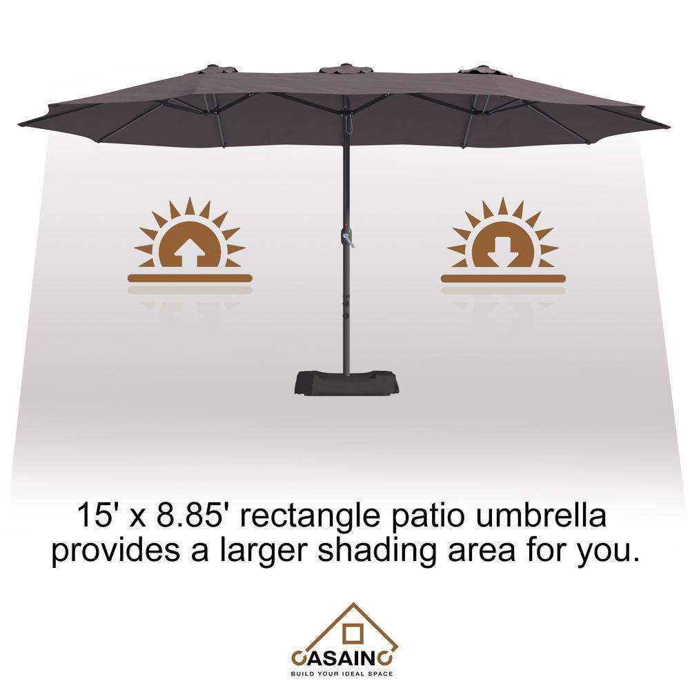 15ft Large Patio Umbrellas with Base Included, Outdoor Double-Sided Rectangle Market Umbrella with Crank Handle, for Pool Lawn Garden