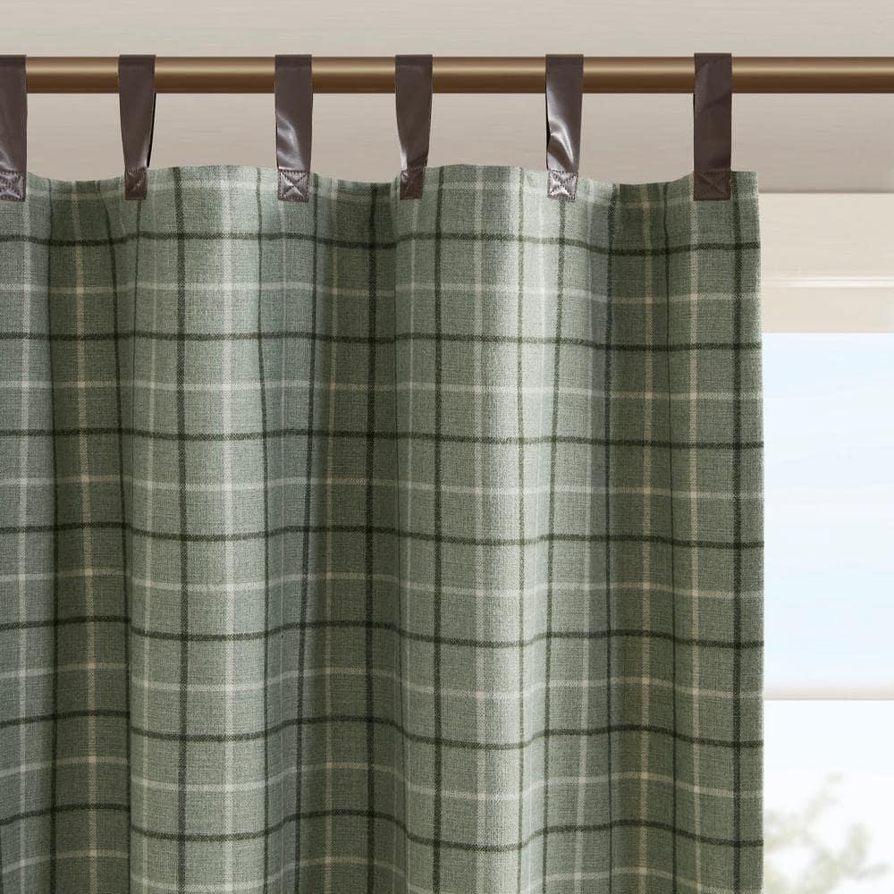 Anaheim Plaid Faux Leather Tab Top Single Curtain Panel with Fleece Lining