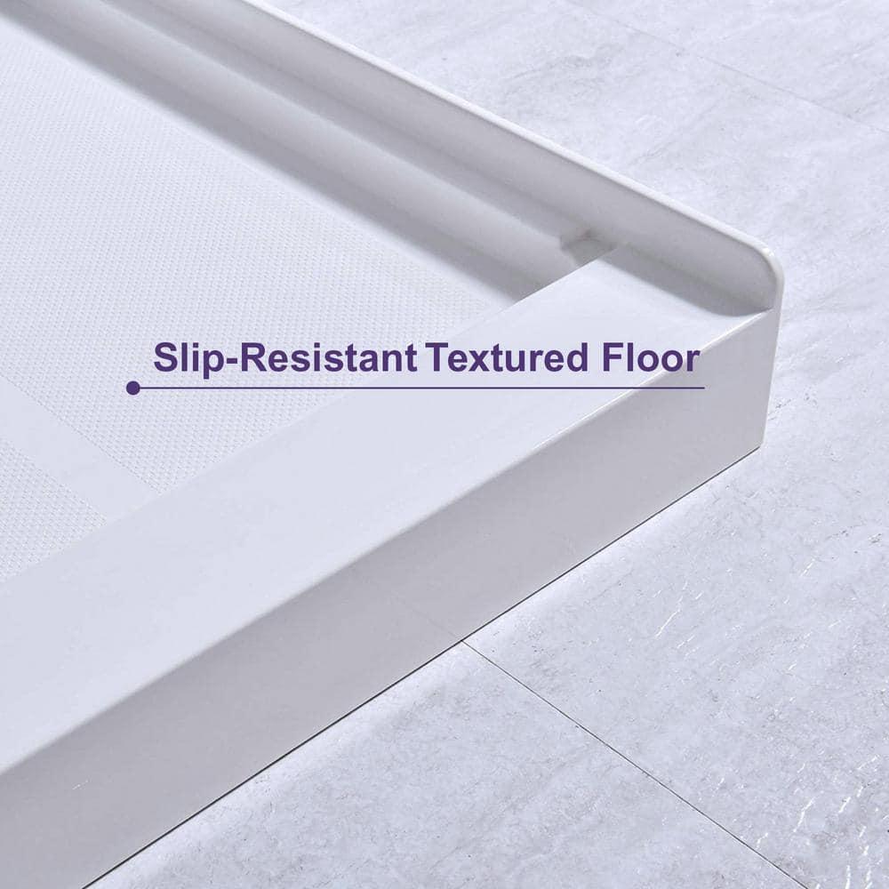 36" Solid Surface Square Single Threshold Shower Pan Base with Drain Assembly & Drain Cover Included, Non-Slip