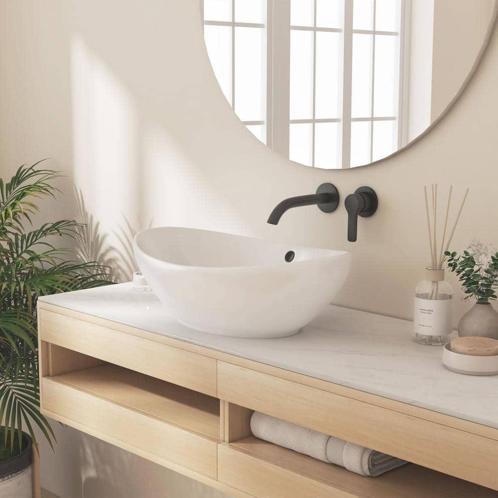 Eclisse 23" x 15" White Vitreous China Oval Bathroom Vessel Sink with Overflow