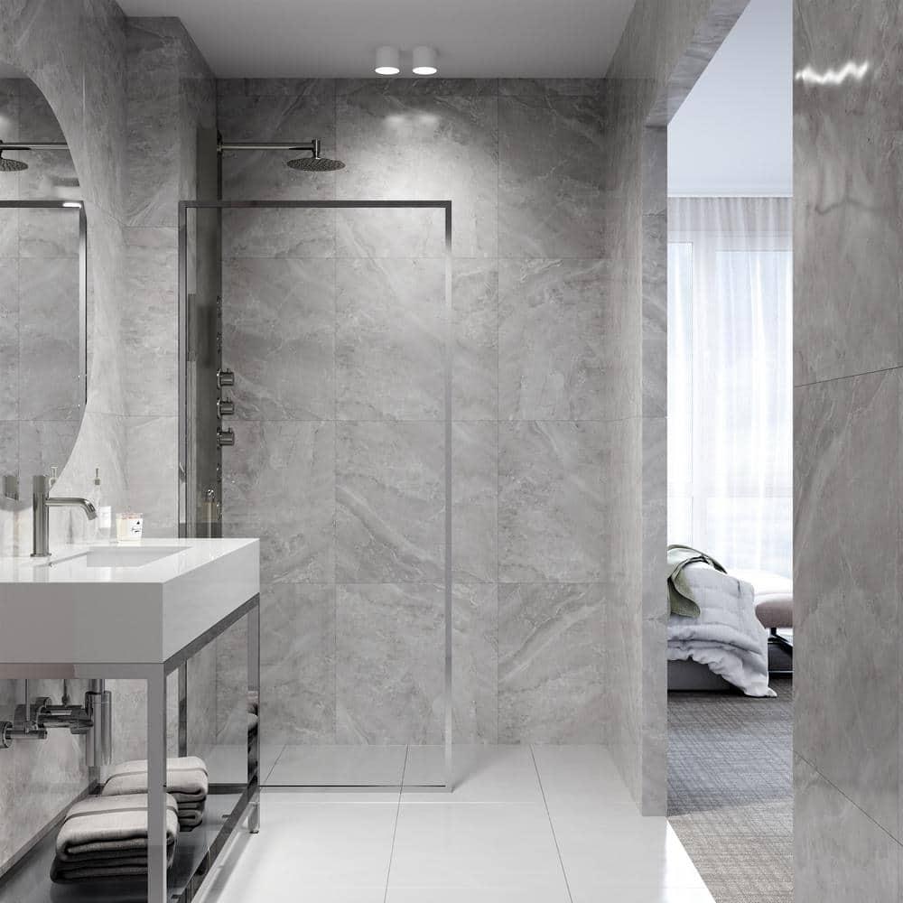 Meridian 34" W x 74" H Fixed Framed Shower Screen with 3/8" Glass