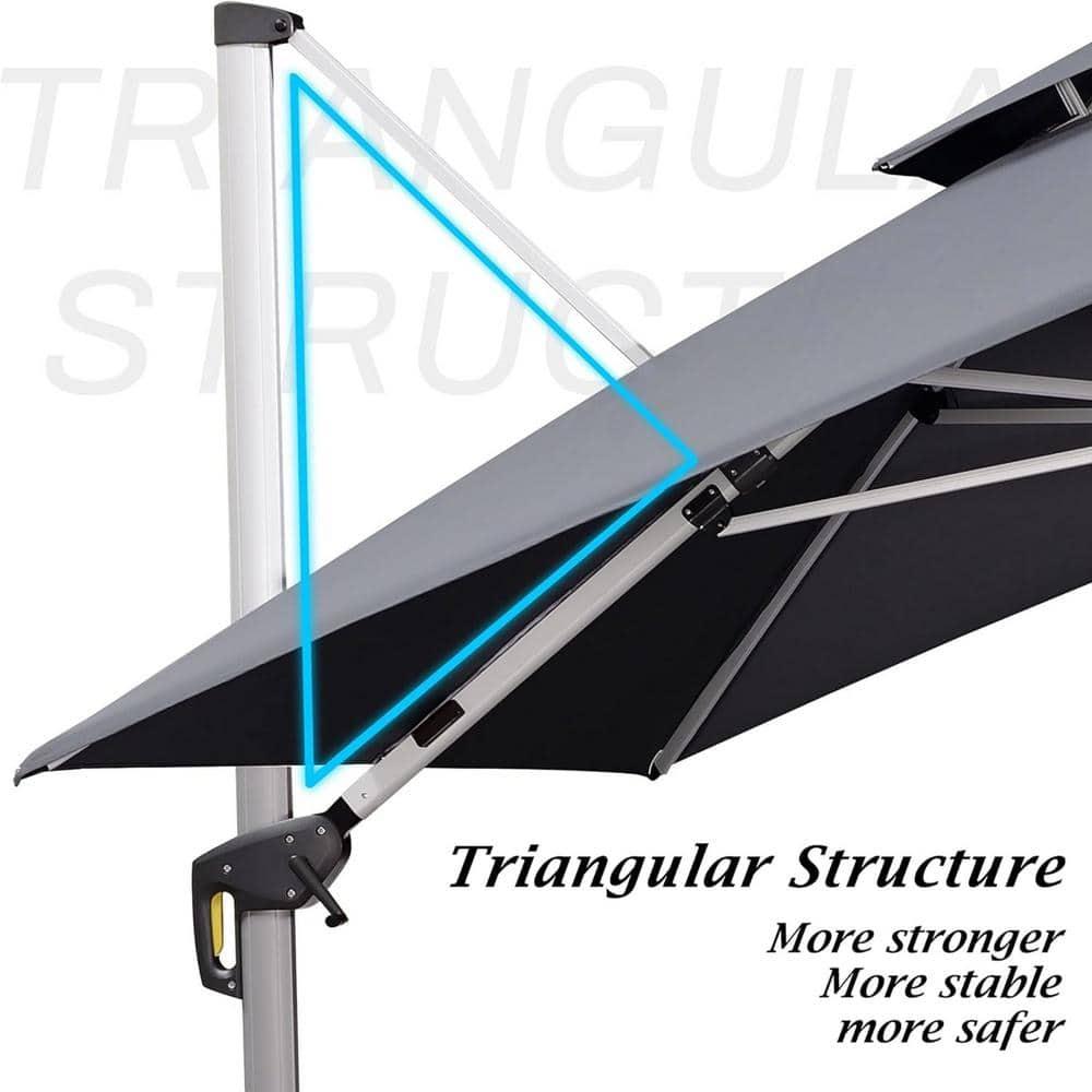 PURPLE LEAF 11FT Square Double Top Deluxe Solar Powered LED Patio Umbrella Outdoor Cantilever Umbrella, Gray