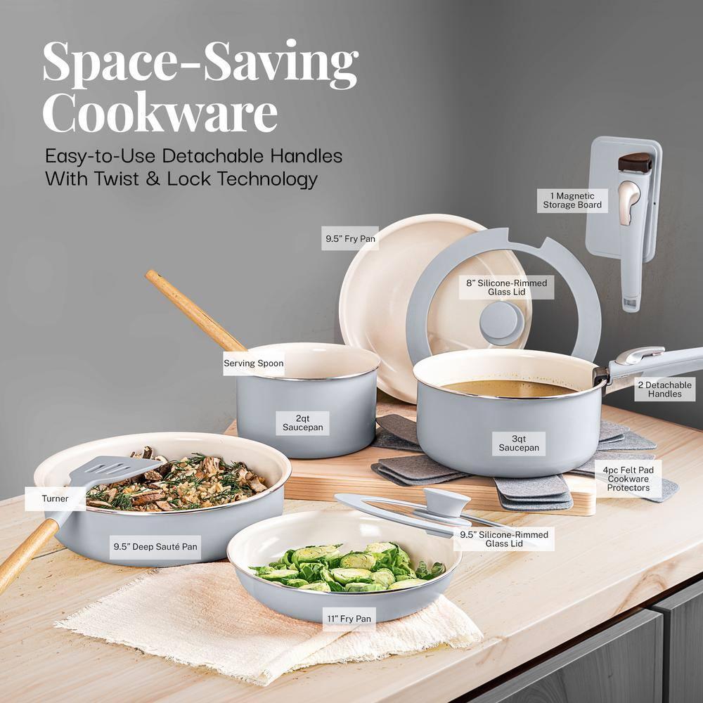 Gotham Steel Gotham Steel 18 Piece Detachable Handle Ceramic Nonstick Cookware Set