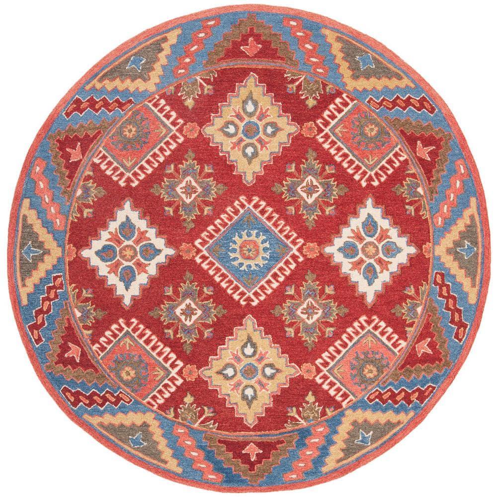 Aspen APN803 Hand Tufted Area Rug - Red/Blue - 3' round - Safavieh.