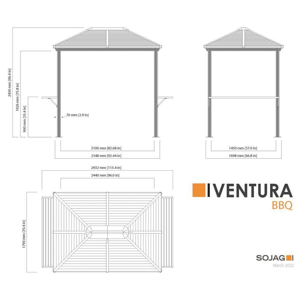 Sojag Ventura 7 Ft. W x 5.5 Ft. D Metal Grill Gazebo