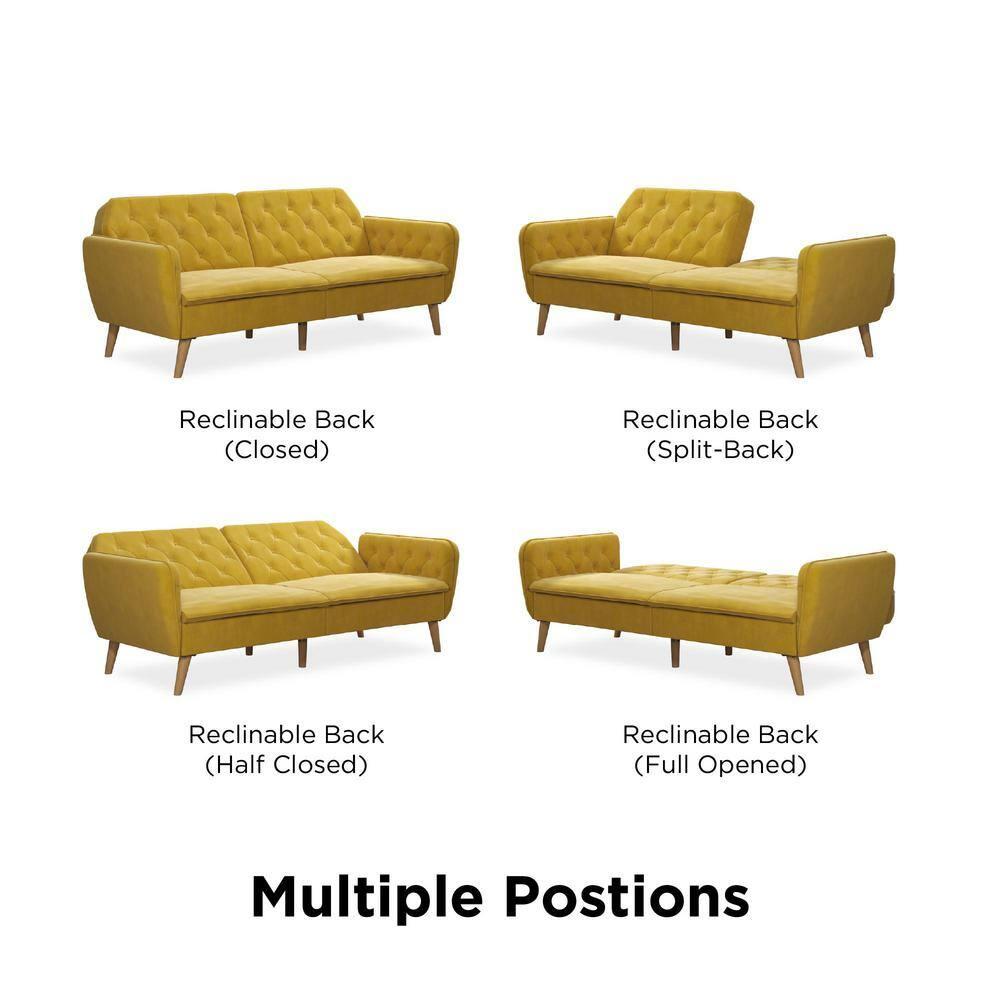 Tallulah Memory Foam Futon and Sofa Bed Mustard Yellow - Novogratz: Velvet Upholstery, Split-Back Design, Wooden Legs