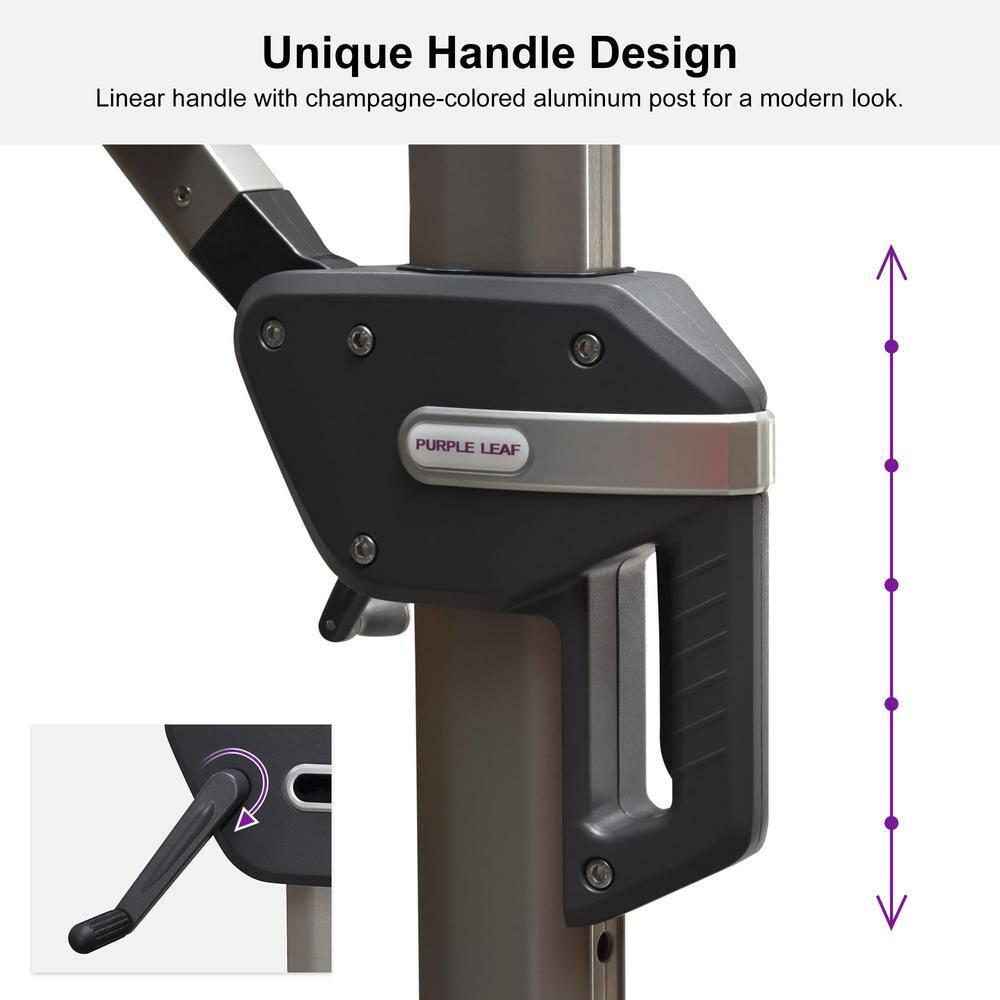 PURPLE LEAF 10' X 13' Patio Umbrella, Rectangle Outdoor Cantilever Umbrella, Aluminum Offset Umbrella with Champagne Frame and 360° Rotation for Pool Deck Garden, Light Grey