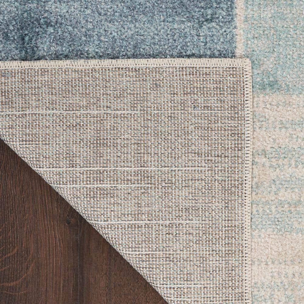 Nourison Astra Machine Washable Contemporary Color Block Indoor Rug Blue Ivory 2'2" x 10'