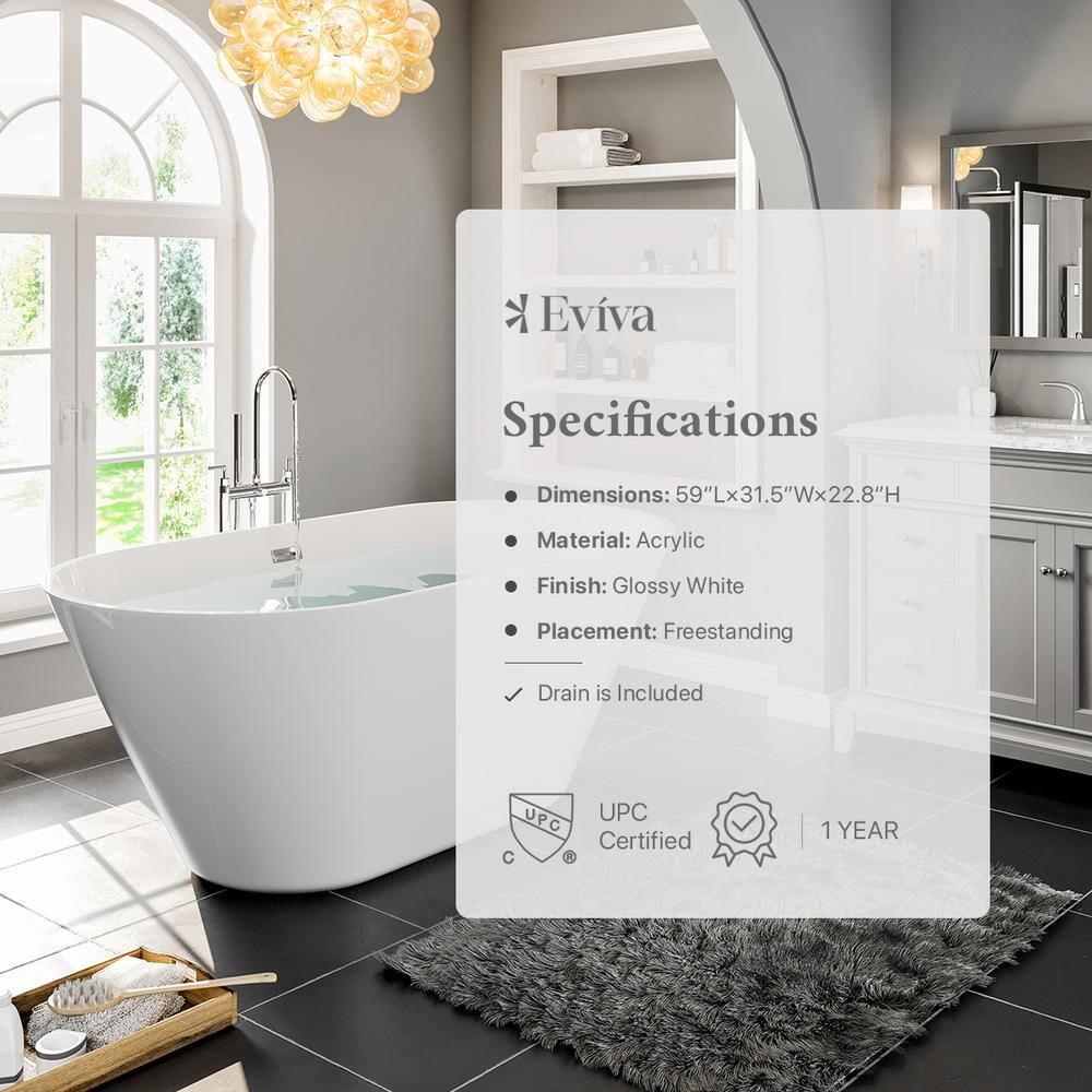 Aries 59'' x 32'' Freestanding Soaking Acrylic Bathtub