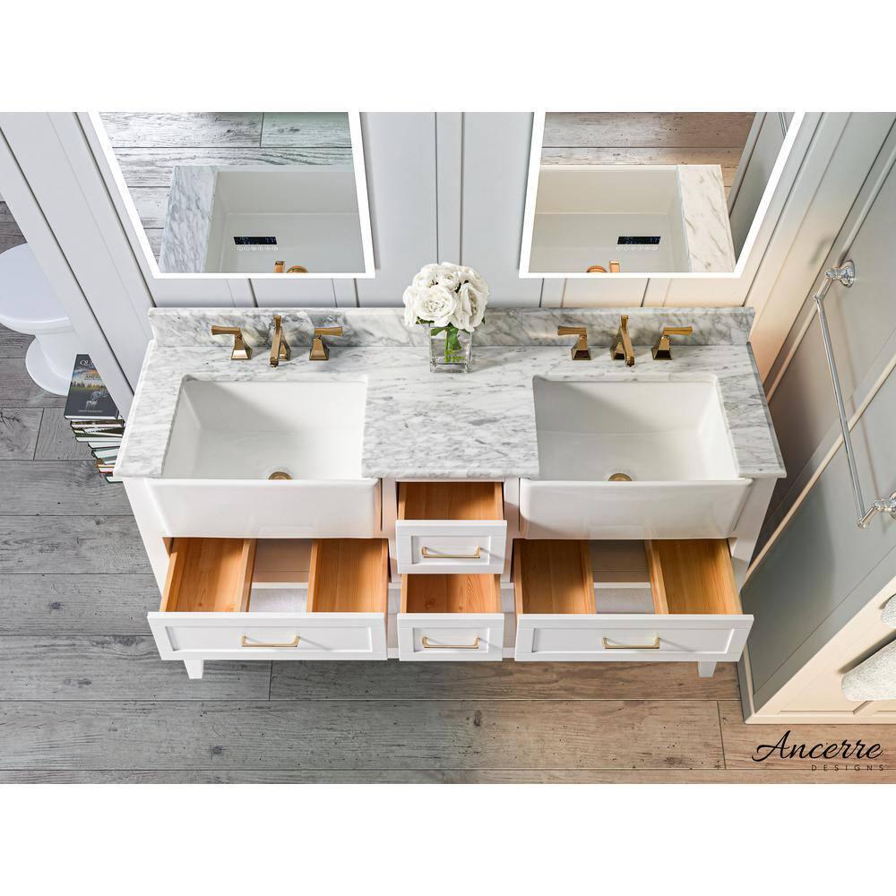 Ancerre Designs Hayley 60" Farmhouse Wood Bathroom Vanity Set in White