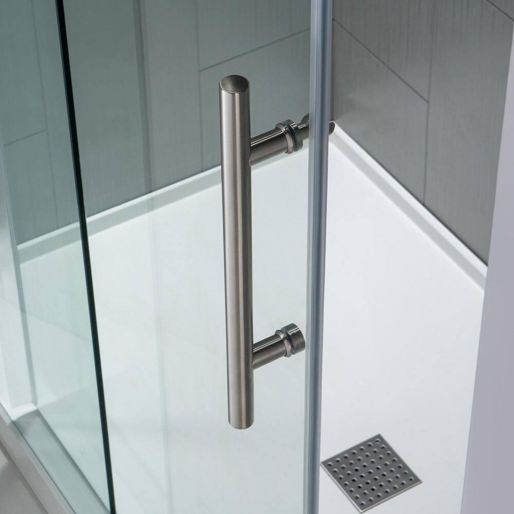 WoodBridge Frameless Single Sliding Shower Doors, 56-60" W X 62" H With 5/16" Clear Tempered Glass And Explosion-Proof Film MSDF6062-C