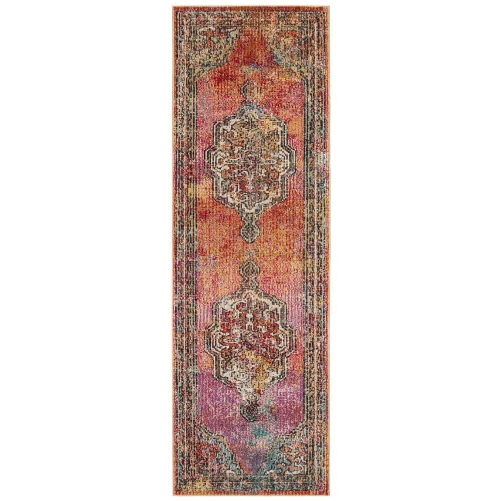 Crystal CRS502 Power Loomed Runner Rug - Orange/Light Blue - 2'2"x7' - Safavieh.
