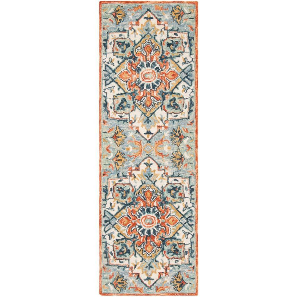 Aspen Blue/Rust 2 ft. x 7 ft. Floral Runner Rug
