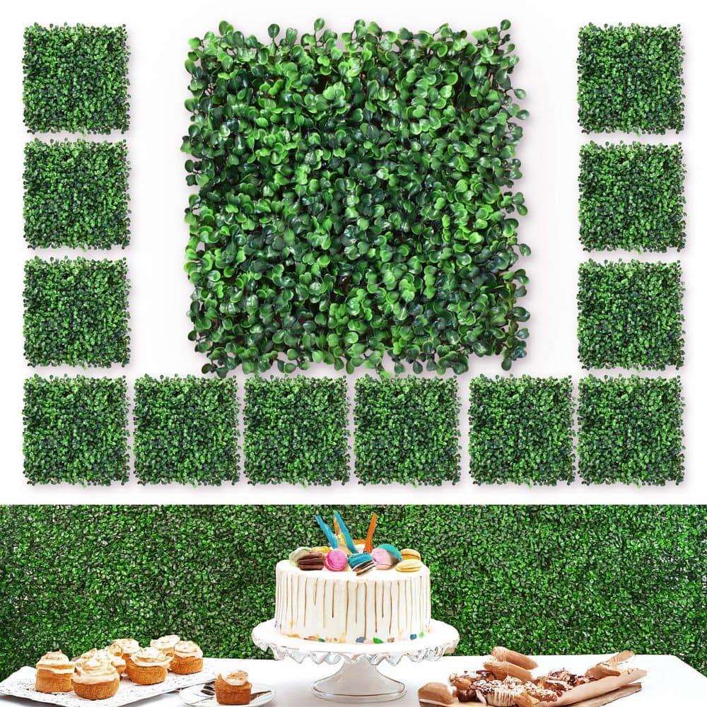 Grass Wall Panels 12 Pcs 10"x 10" Grass Wall Backdrop Panels Artificial Boxwood Greenery Wall Backdrop Privacy Hedge UV Protected for Indoor Outdoor Garden Backyard Party