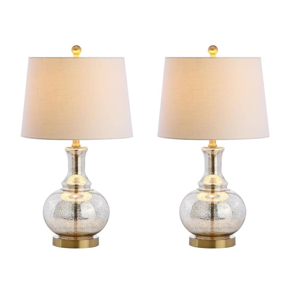 JONATHAN Y Lavelle 25" Glass LED Table Lamp, Mercury Silver/Brass Gold (Set of 2)