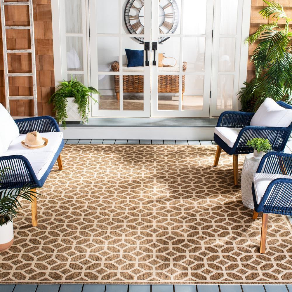 SAFAVIEH Beach House Kadri Geometric Indoor/Outdoor Area Rug, Beige/Cream, 5'3" x 7'6"