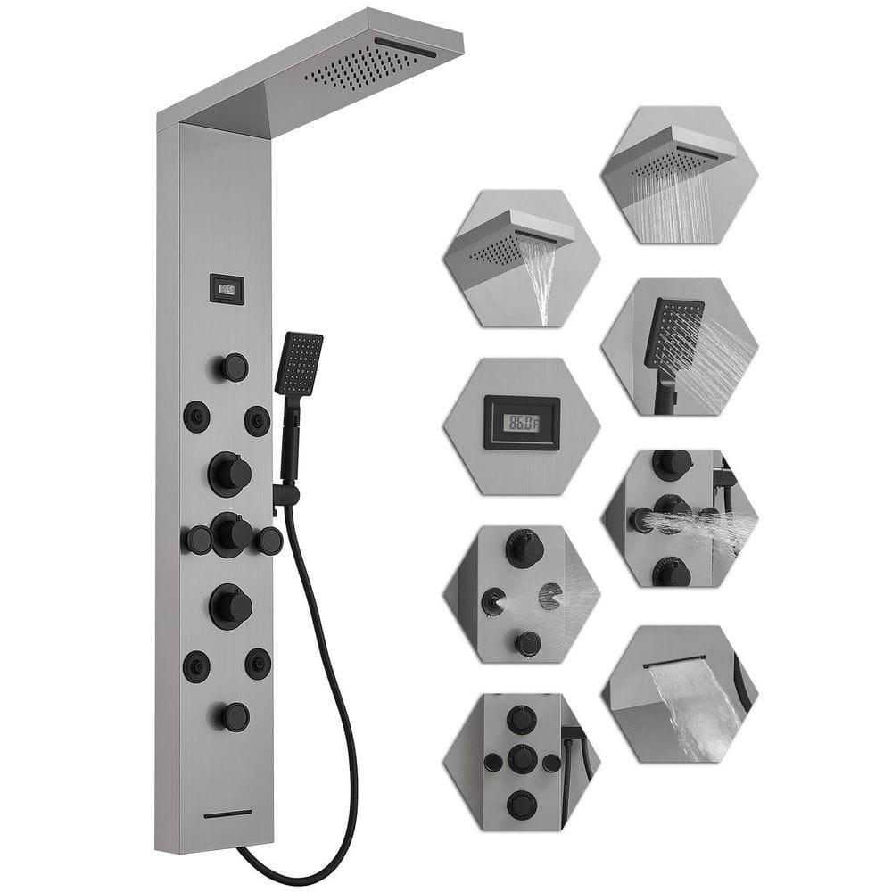 BWE 8-Shower Tower Shower Panel System with Rainfall Shower Head and Shower Wand
