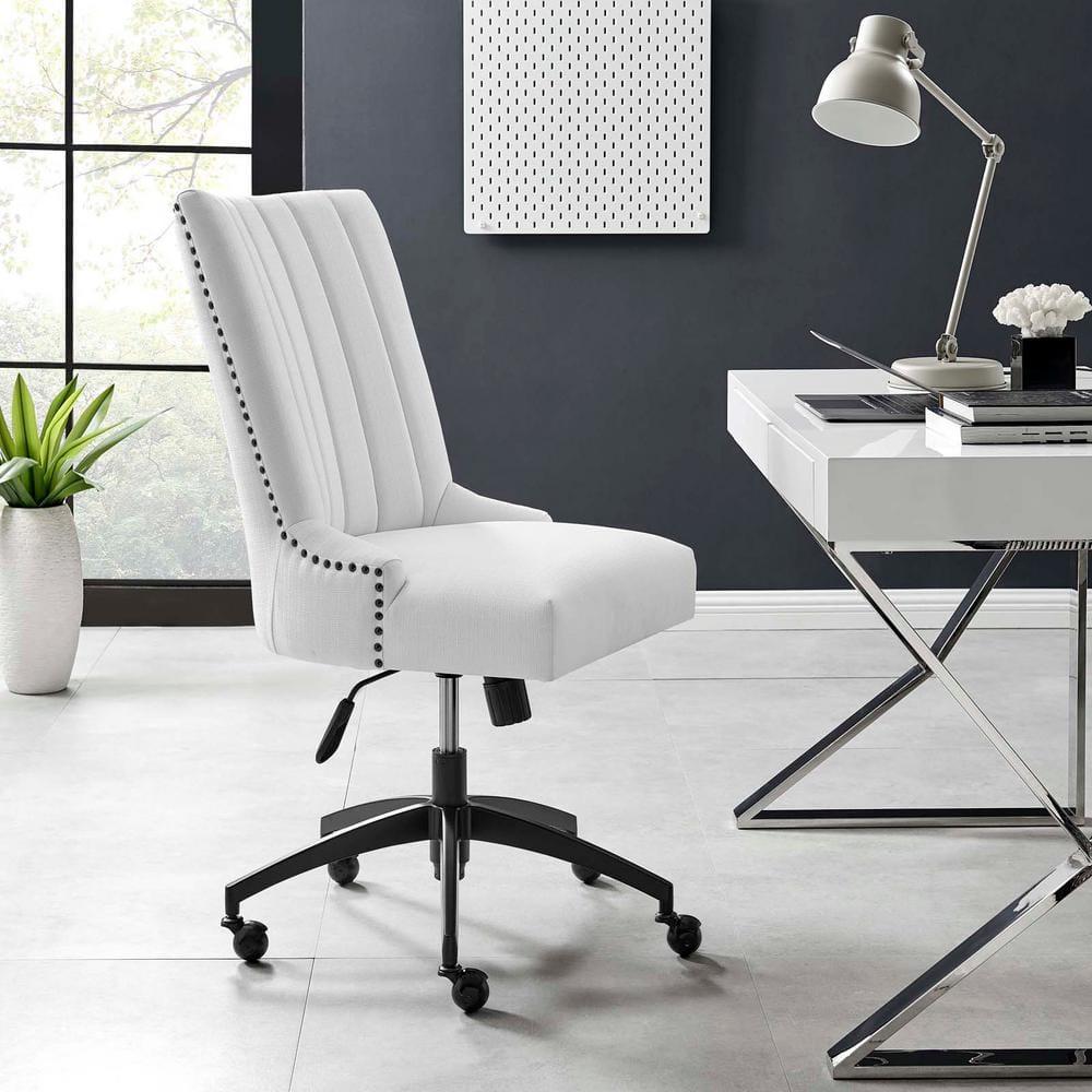 Empower Channel Tufted Fabric Office Chair Black/White - Modway: Armless, with Wheels, Adjustable Height