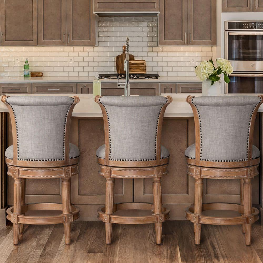 Ophelia & Co. Ted High Back Solid Wood Swivel Bar Stool