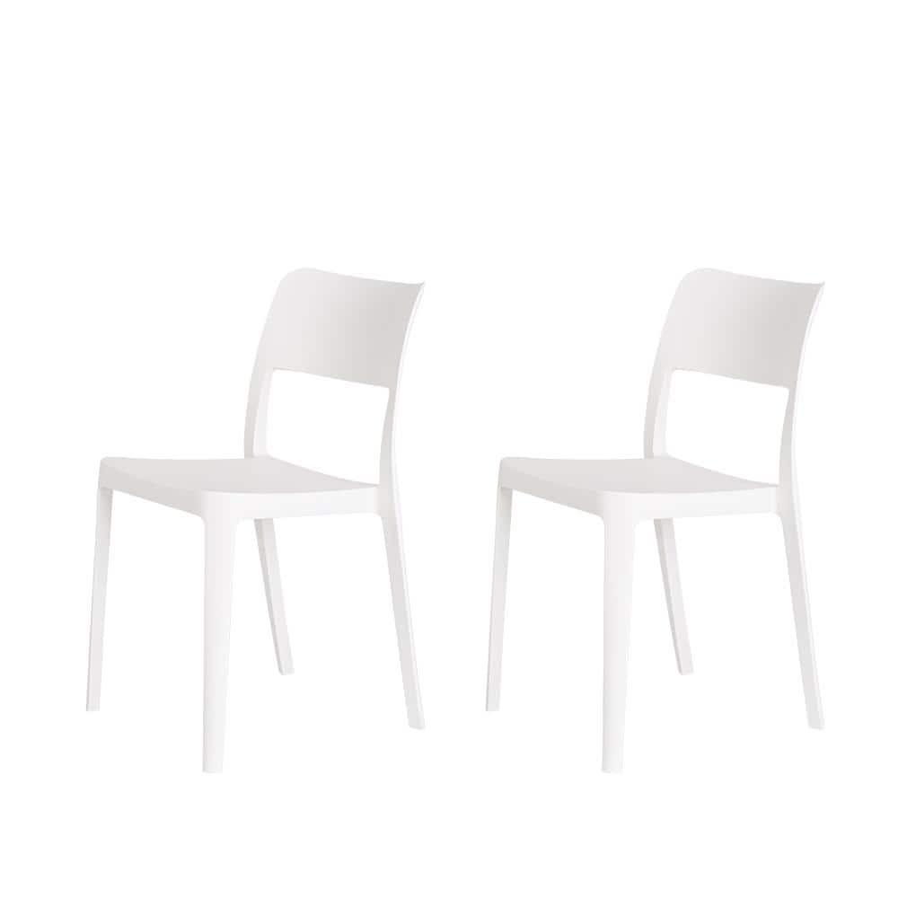 2pk La Vie Stackable Patio Armless Chairs White - Lagoon: Resin Outdoor Furniture, Mold & UV Resistant