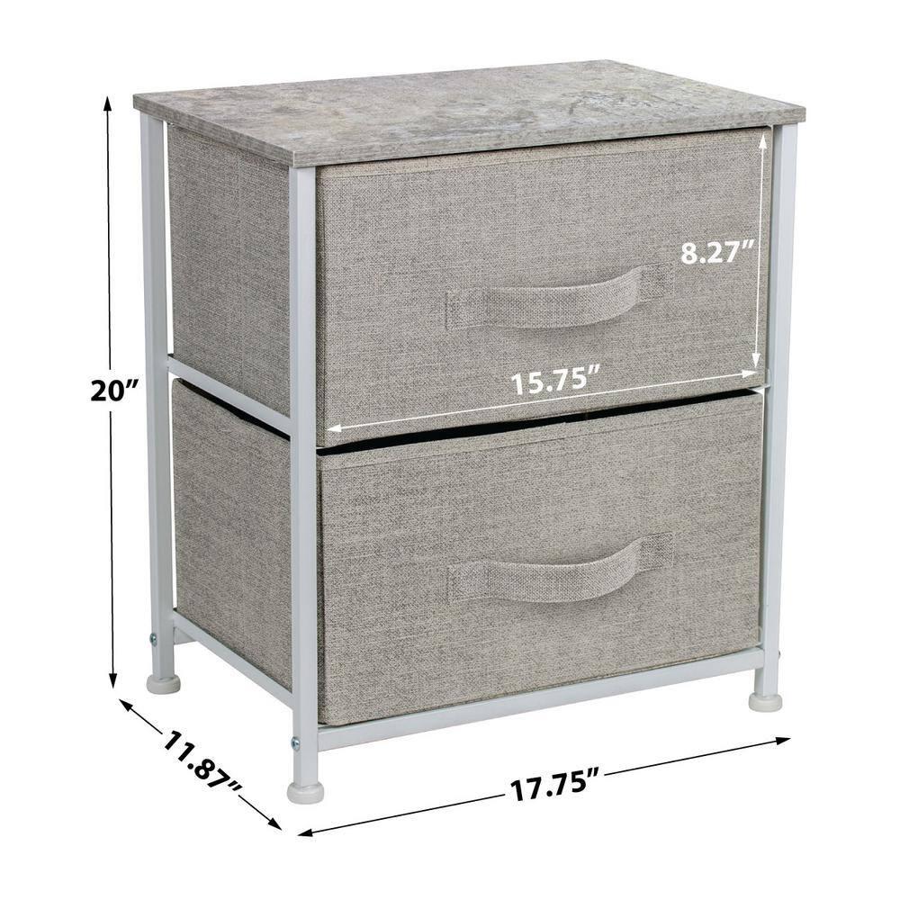 Sorbus Nightstand with 2 Drawers - Steel Frame, Wood Top & Easy Pull Fabric Bins - Great for Home, Bedroom, Office & College Dorm (Gray)