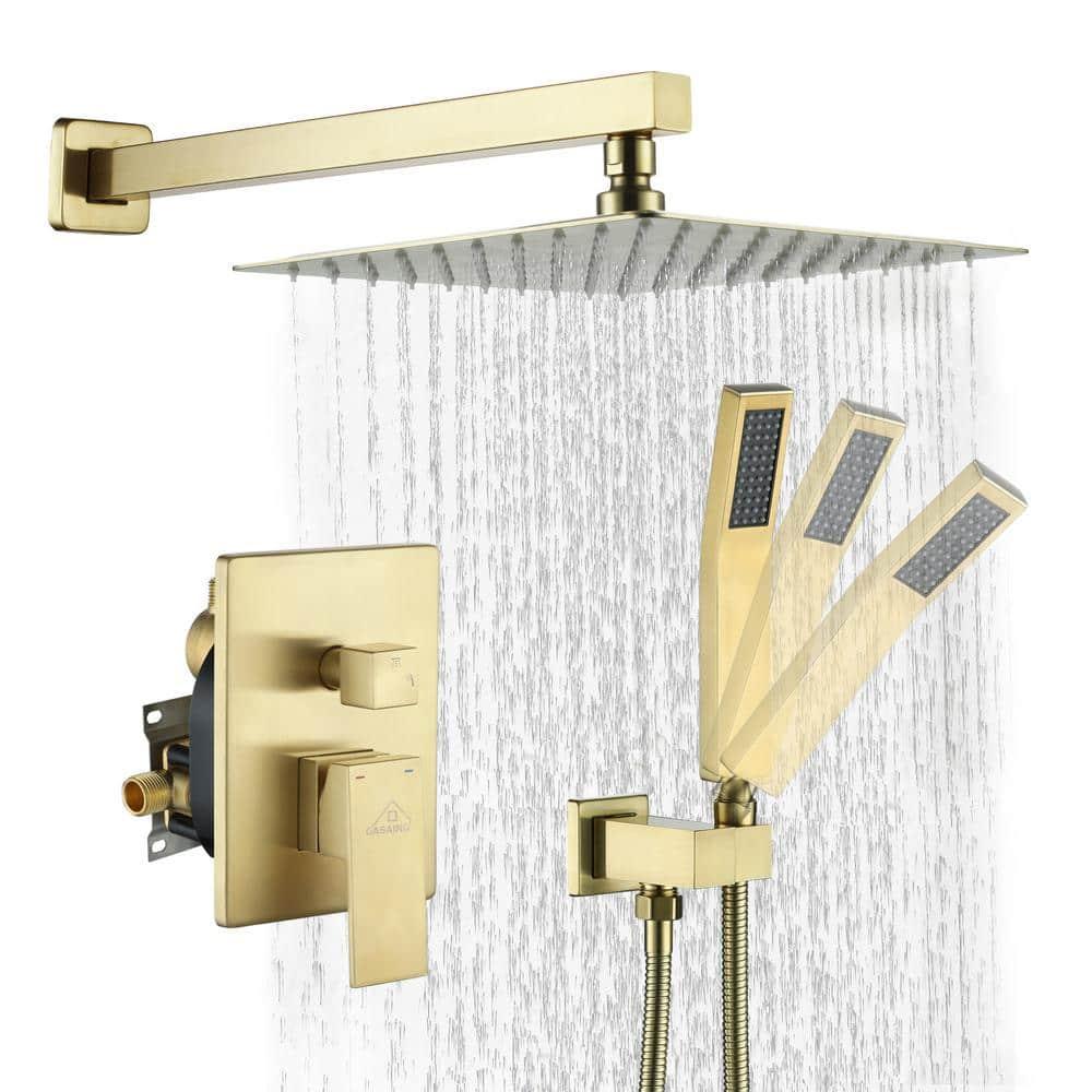 CASAINC 10'' Wall Mounted Shower System with Handheld Sprayer, Brushed Gold