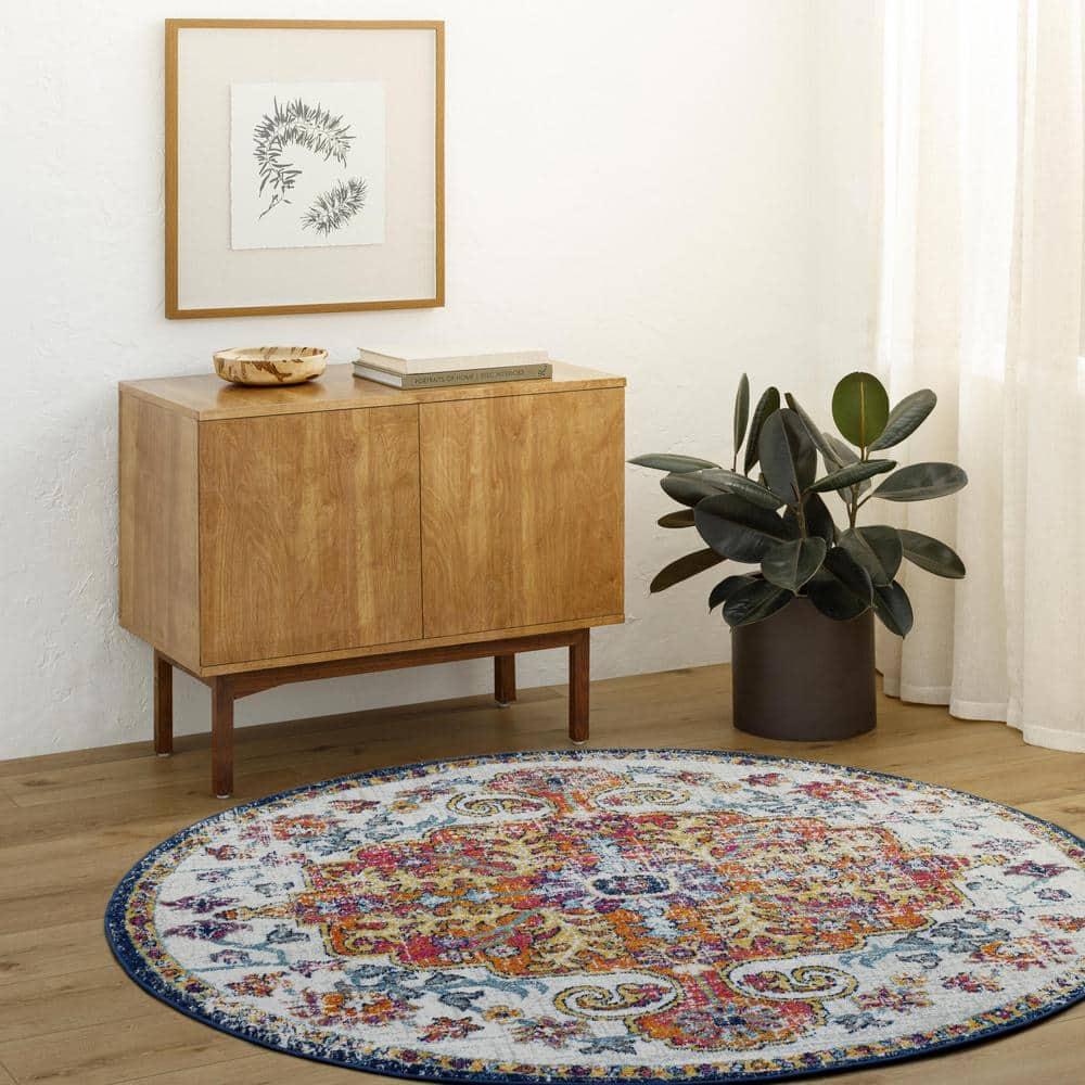 Livabliss 5'3" Round Abby Traditional Rugs Aqua: Medium Pile, Stain & Fade-Resistant, Polypropylene
