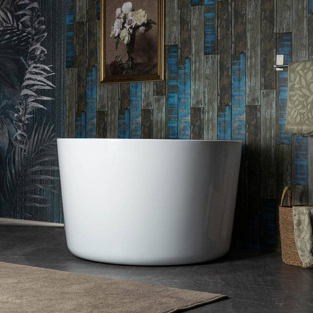 41'' x 41'' Freestanding Acrylic Round White Bathtub with Integrated Seat, Non-Slip Design