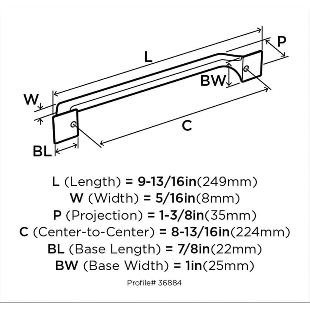 Amerock Exceed 8-13/16 inch (224mm) Center-to-Center Satin Nickel Cabinet Pull