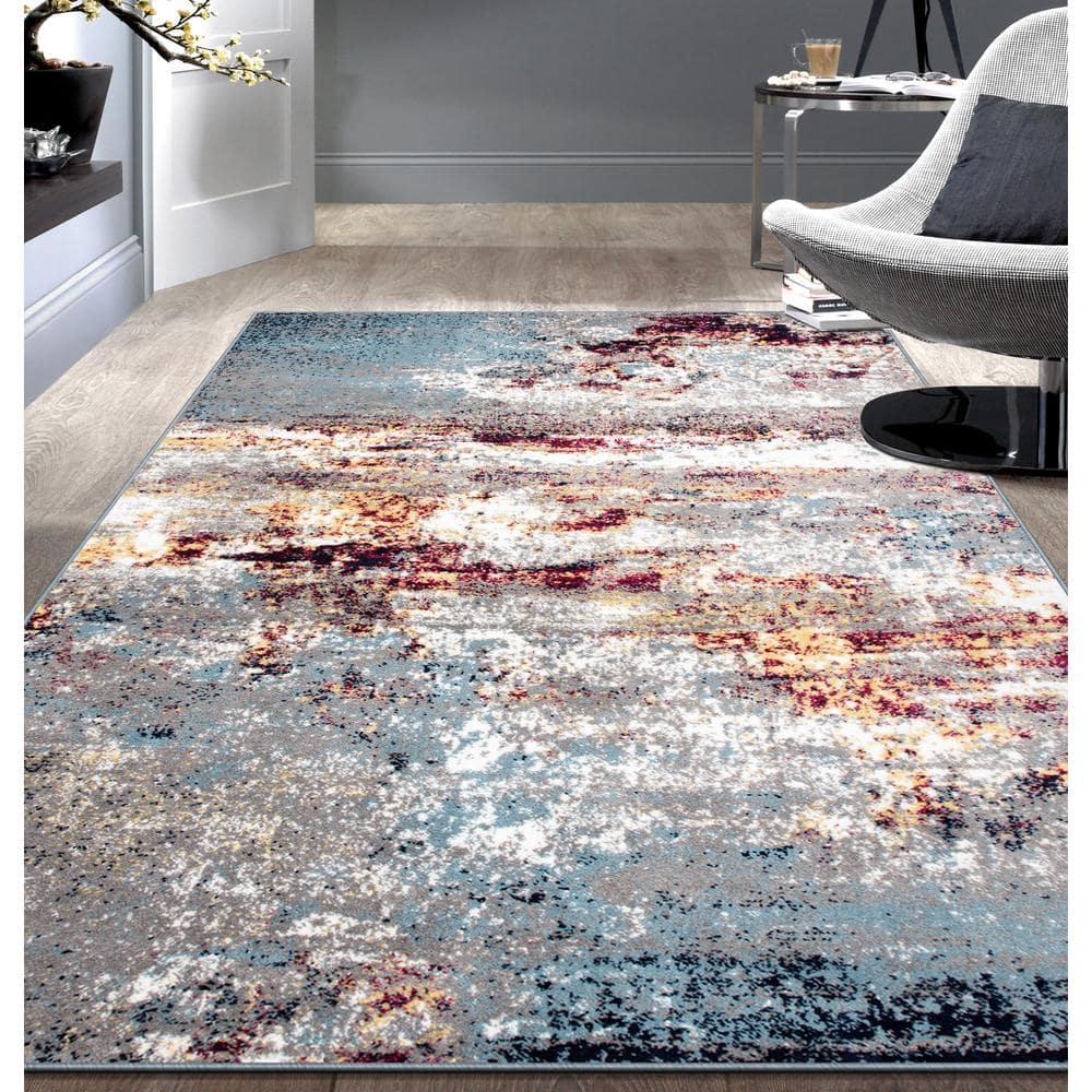 World Rug Gallery Distressed Abstract Watercolor Multi 3'3" x 5' Area Rug