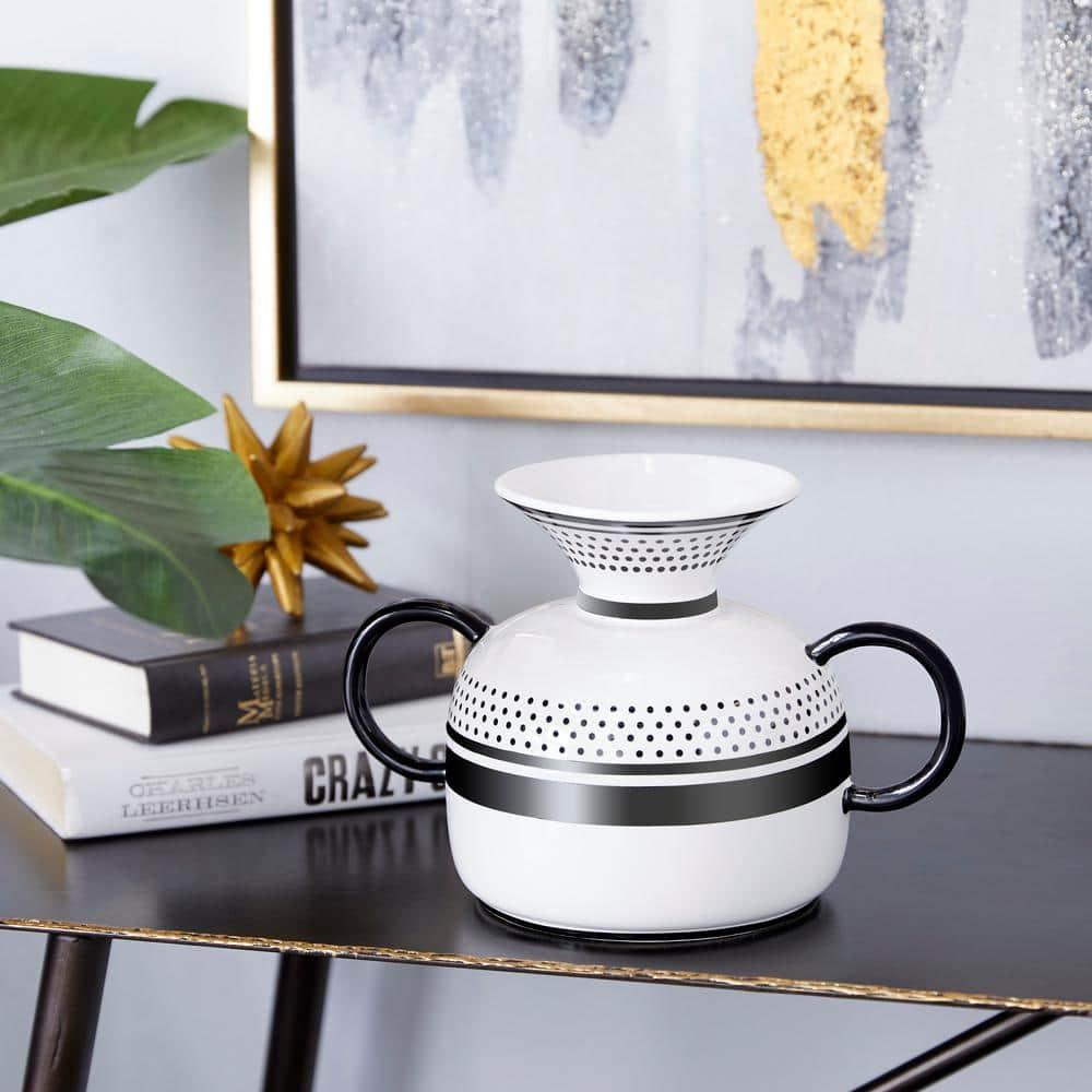 DecMode 8"W, 7"H Dolomite Eclectic Vase, White, 1 - Piece