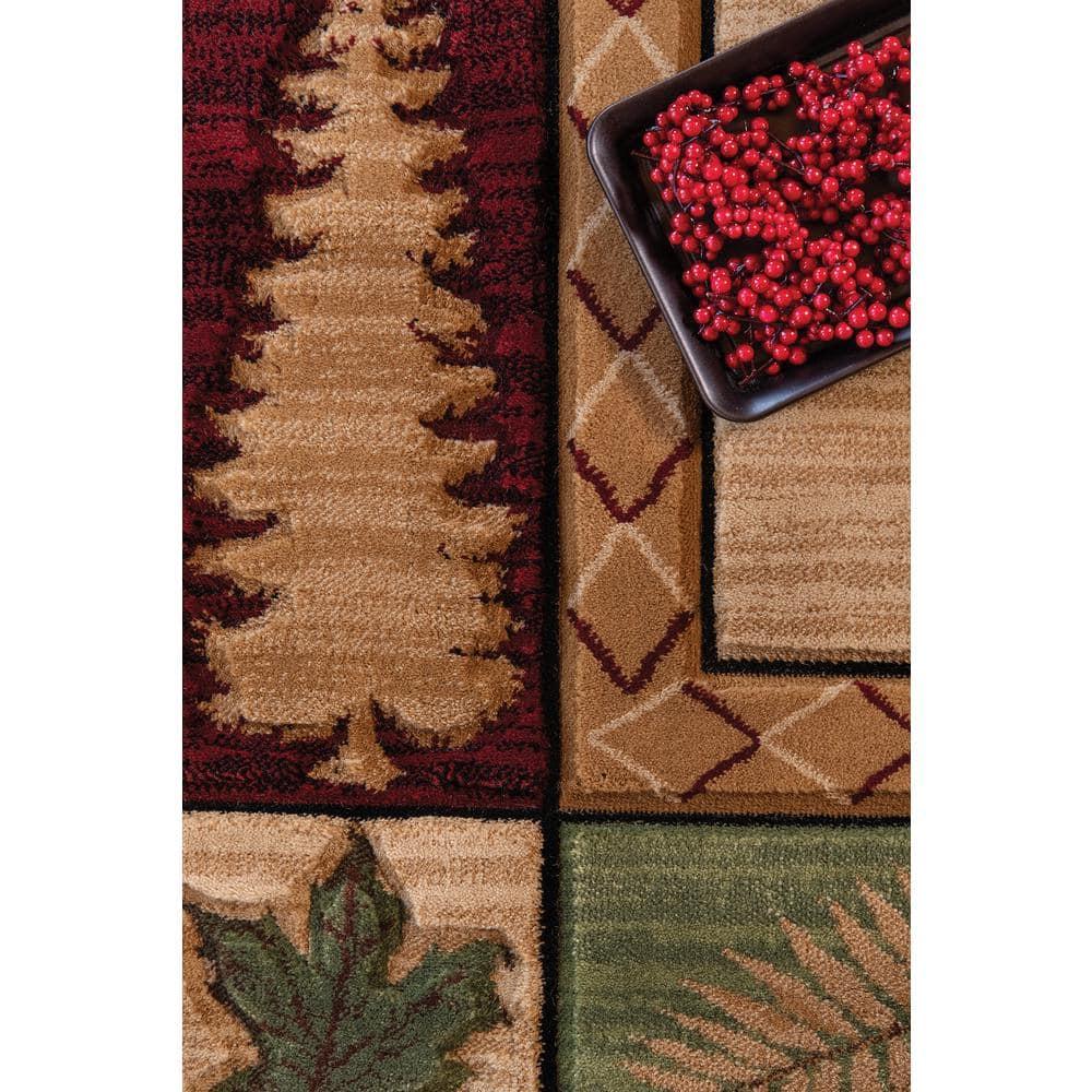 Designer Home Woodlands Area Rug 2055 40426 Homestead Beige Trees Leaves 7' 10" x 10' 6" Rectangle