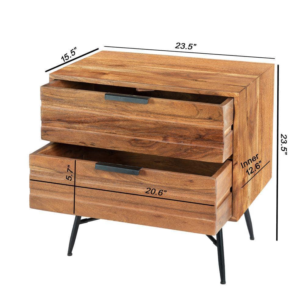 The Urban Port 2 Drawer Wooden Nightstand with Metal Angled Legs Brown/Black