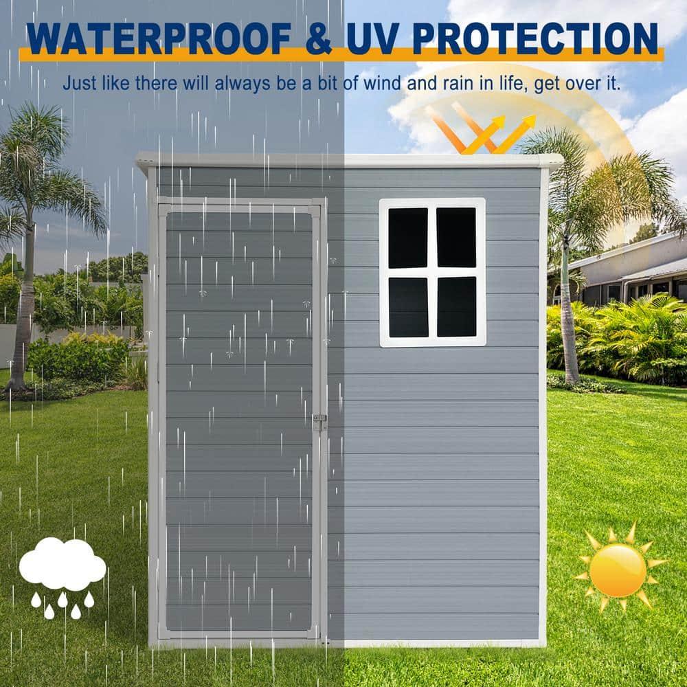 Mondawe 5' × 3' Metal Outdoor Storage Shed with Door & Lock, Waterproof Garden Storage Tool Shed with Base Frame for Backyard Patio,Grey