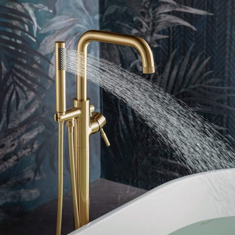 WoodBridge Single Handle Floor Mounted Freestanding Tub Filler Faucet with Handshower F0073BGRD