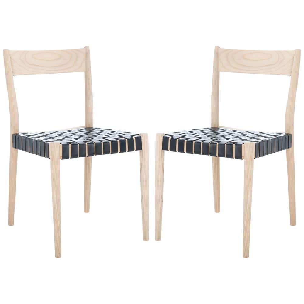 Eluned Leather Dining Chair (Set Of 2) - Black/Natural - Safavieh