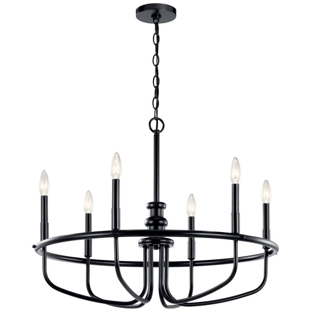 Capitol Hill Modern Black 6-Light Chandelier with Candle Sleeves