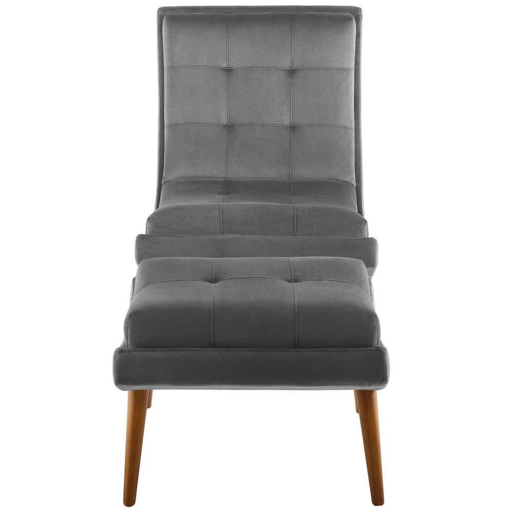 Modway Ramp Performance Velvet Lounge Chair and Ottoman Set in Gray