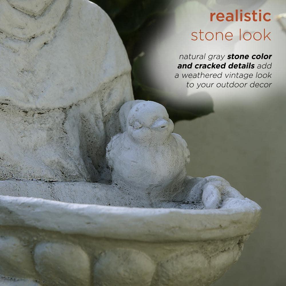 45 in. Tall Outdoor Saint Francis Birdbath Statue Yard Art Decoration, Light Gray