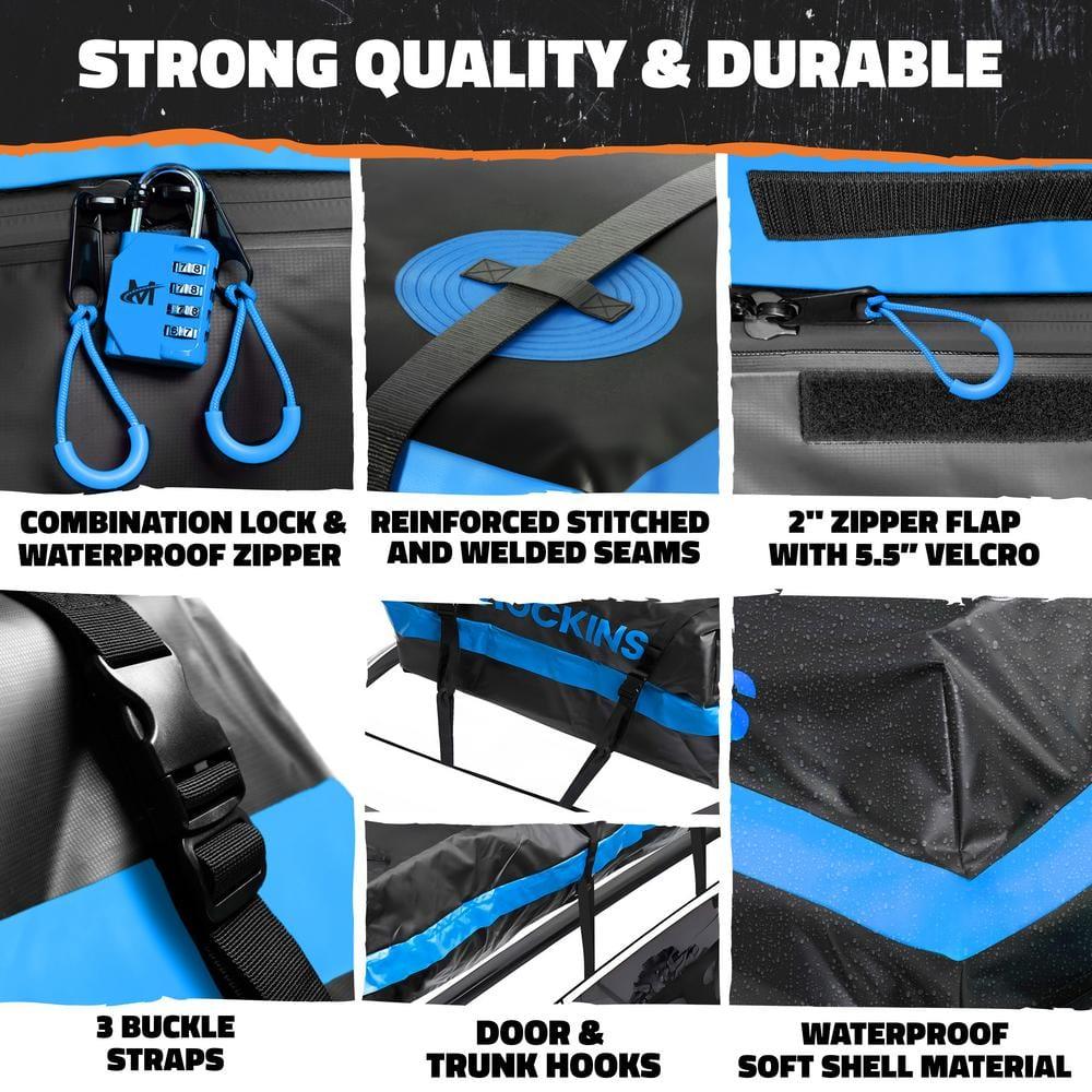 Mockins 84"x39"x6" Extendable Roof Rack Cargo Carrier Set with 35 Cu. Ft. Blue Rooftop Cargo Carrier Bag, Net, Straps, Lock and Carry Case